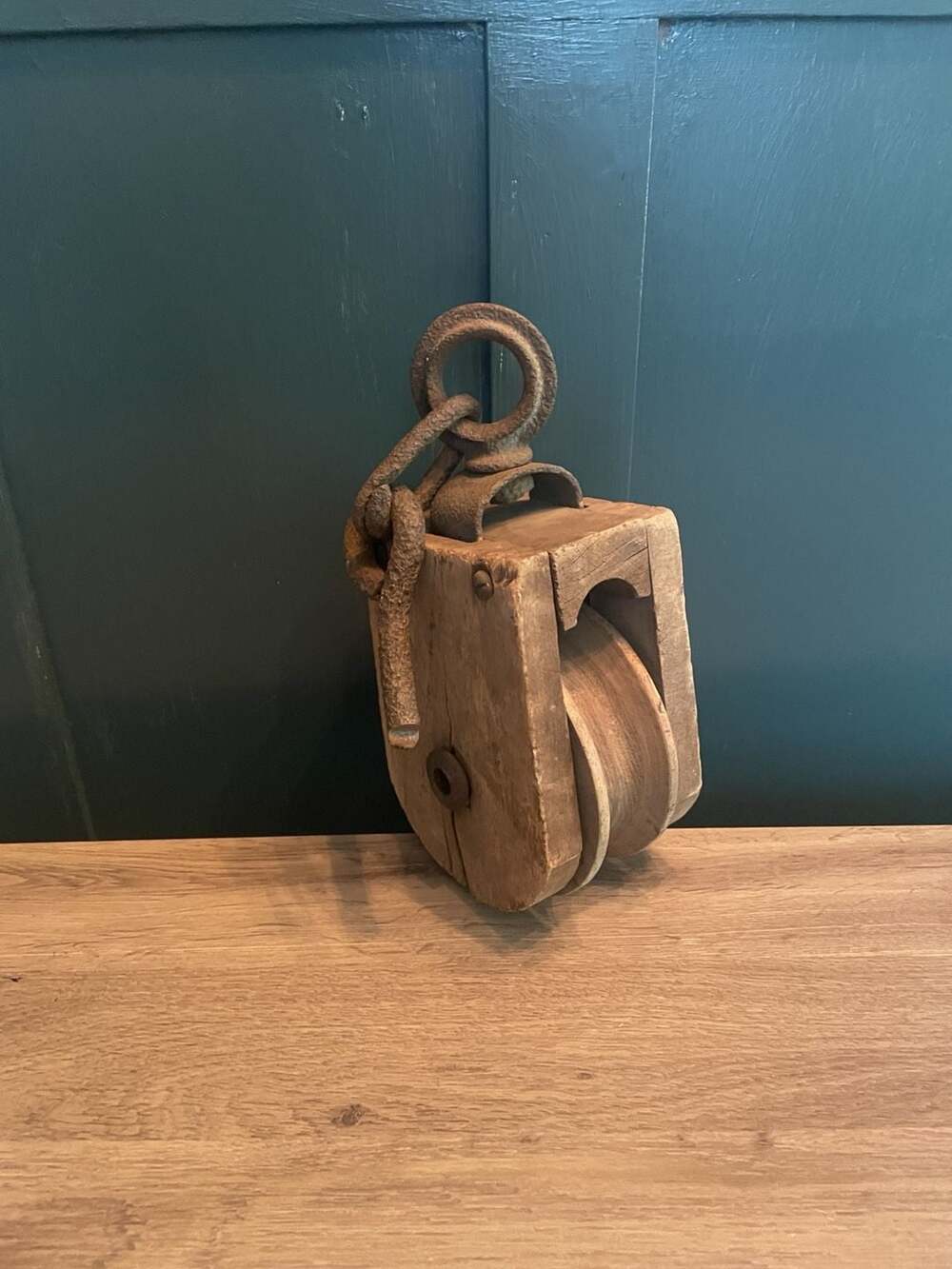 Vintage Antique Wooden Pulley Block and Tackle with Iron Hardware